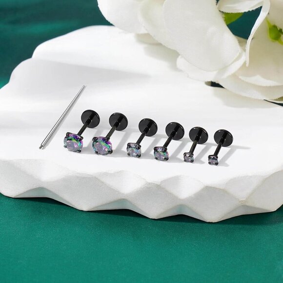 20G 18G 16G Flat Back Earrings Stud Nose Ring Titanium Internal Thread Tragus La - Picture 4 of 6
